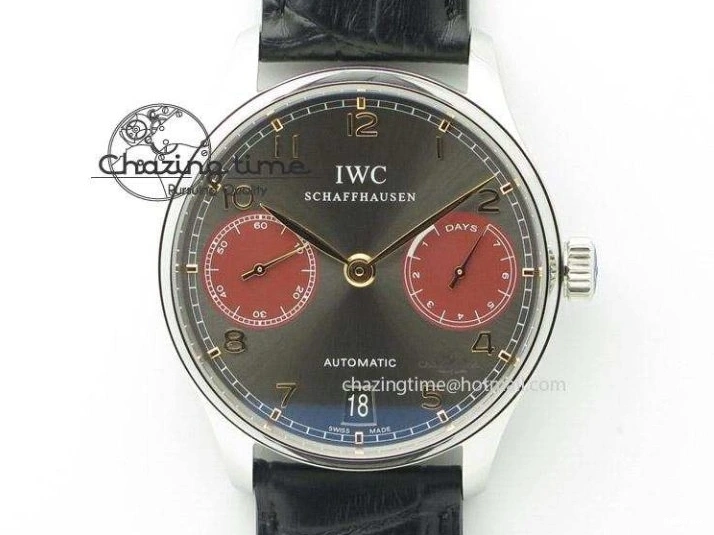 MIROTIME 0416 Breathable Portuguese Real PR IW500127 ZF 1:1 Best Edition Gray Red Dial On Black Leather Strap A 7332
